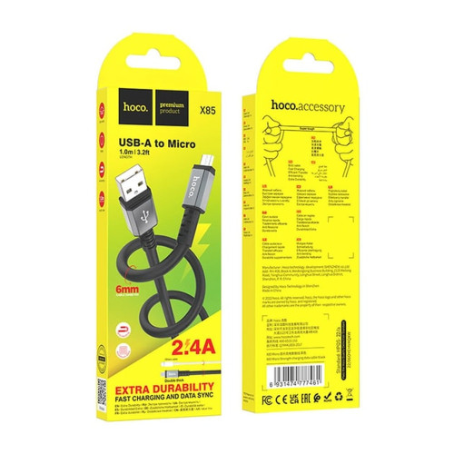 Кабель Hoco X85 USB-A – Micro-USB (1 м · 12W · 2.4A) (Black)