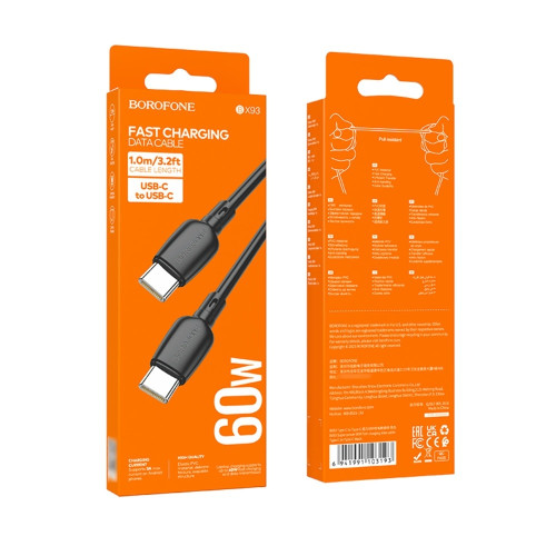 Кабель Borofone BX93 Type-C – Type-C (1 м · 60W · 3A) (Black)