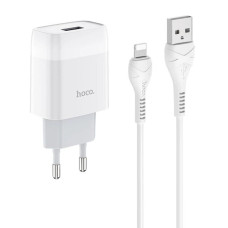 Мережевий зарядний пристрій Hoco C72A USB-A (10.5W · 2.1A) з кабелем USB-A – Lightning (White)