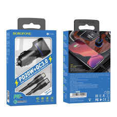 Автомобильное зарядное устройство Borofone BZ14A USB-A+USB-C (20W · 3A) с кабелем Type-C – Lightning (Black)