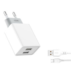 Сетевое зарядное устройство XO L65 2xUSB-A (12W · 2.4A) с кабелем USB-A – Micro-USB (White)