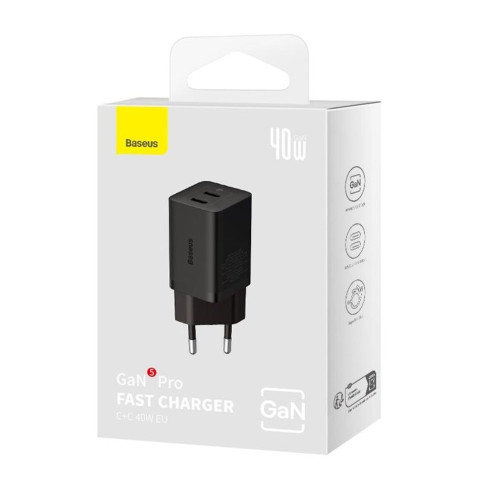 Сетевое зарядное устройство Baseus GaN5 Pro 2xUSB-C (40W · 3A) (CCGP180101) (Black)