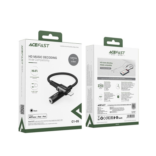 Аудиокабель Acefast C1-05 Lightning – 3.5 мм (0.18 м) (Black)
