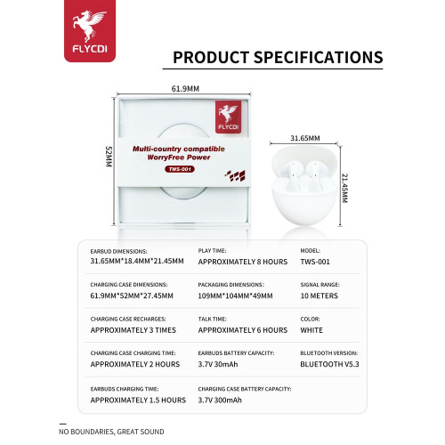 Наушники Bluetooth FLYCDI TWS-001 (White)