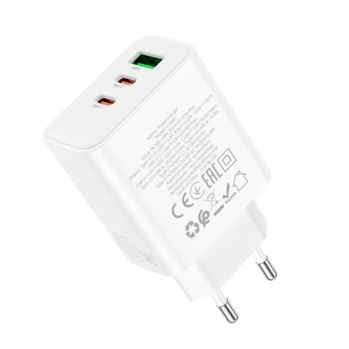 Сетевое зарядное устройство Hoco C126A USB-A+2xUSB-C (40W · 3A) (White)