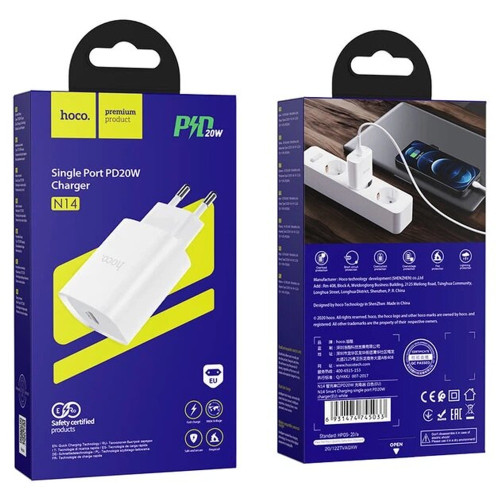 Мережевий зарядний пристрій Hoco N14 USB-C (20W · 3A) (White)