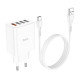 Сетевое зарядное устройство Hoco C102A 4xUSB-A (20W · 3A) с кабелем USB-A – Type-C (White)