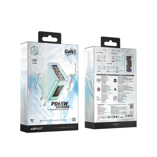 Сетевое зарядное устройство Acefast A45 USB-A+2xUSB-C (65W · 3A) (Turquoise)