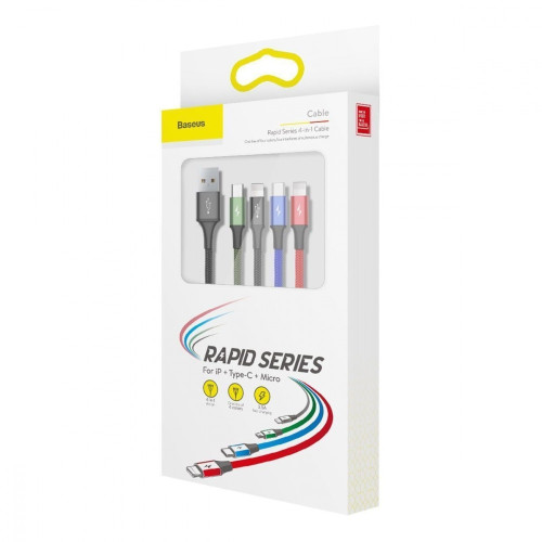Кабель Baseus Fast 4in1 Cable (USB-A to Lightning(2)+USB-A to Type-C+Micro) (1.2 м · 18W · 3.5A) (CA1T4-A01) (Black)