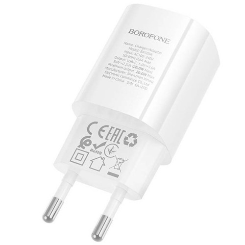 Мережевий зарядний пристрій Borofone BA103A USB-C (20W · 3A) з кабелем Type-C – Lightning (White)