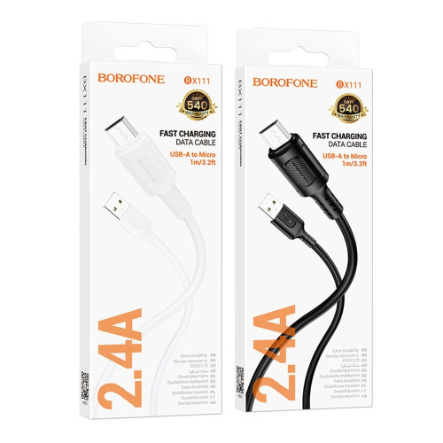 Кабель Borofone BX111 USB-A – Micro-USB (1 м · 12W · 2.4A) (Black)