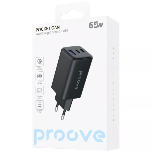 Мережевий зарядний пристрій Proove Pocket Gan USB-A+2xUSB-C (65W · 3A) (White)