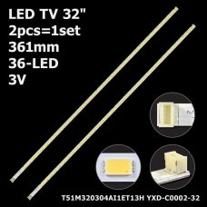 Бокова підсвітка для телевізора Liberton 32″ V1.2 (2 планки по 361 мм, 36 LED 5x3 мм, 3 В)