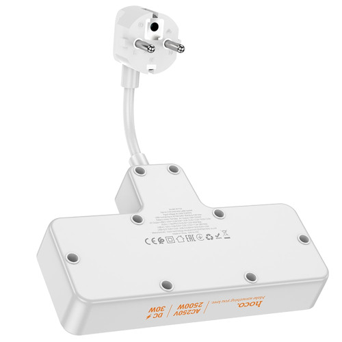 Мережевий фільтр Hoco AC12A на 2 розетки (30W · 3A · 3xUSB-A+USB-C) (White)