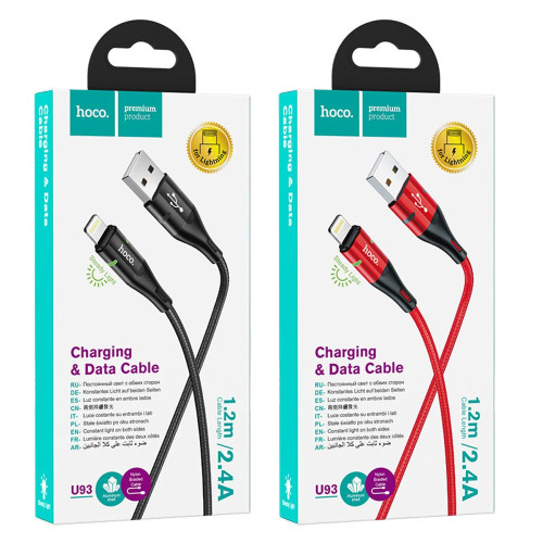 Кабель Hoco U93 Shadow USB-A – Lightning (1.2 м · 12W · 2.4A) (Black)