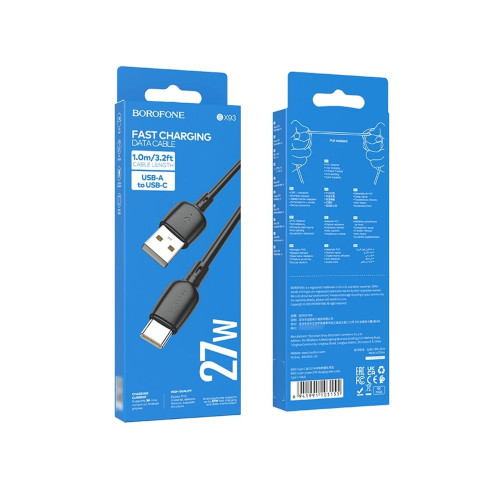 Кабель Borofone BX93 USB-A – Type-C (1 м · 27W · 3A) (Black)