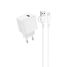 Мережевий зарядний пристрій Borofone BAS11A USB-A (10.5W · 2.1A) з кабелем USB-A – Micro-USB (White)