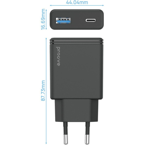 Сетевое зарядное устройство Proove Slender USB-A+USB-C (45W) (White)