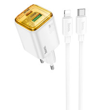 Сетевое зарядное устройство Hoco N53 USB-A+USB-C (30W · 3A) с кабелем Type-C – Lightning (White)