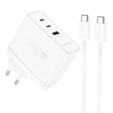 Сетевое зарядное устройство Borofone BN11 USB-A+2xUSB-C (100W · 5A) с кабелем Type-C – Type-C (White)