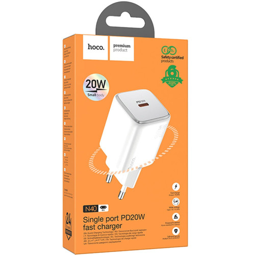 Сетевое зарядное устройство Hoco N40 USB-C (20W · 3A) (White)