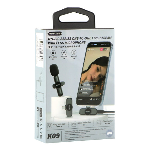 Бездротовий петличний мікрофон Remax K09 Lightning (Black)