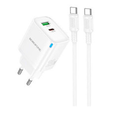 Сетевое зарядное устройство Borofone BA83A USB-A+USB-C (20W · 3A) с кабелем Type-C – Type-C (White)