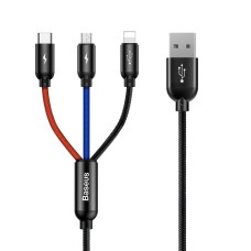 Кабель Baseus Three Primary Colors 3-в-1 (0.3 м · 18W · 3.5A) (Black)