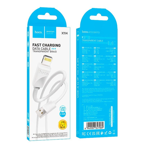 Кабель Hoco X114 USB-A – Lightning (1 м · 12W · 2.4A) (White)