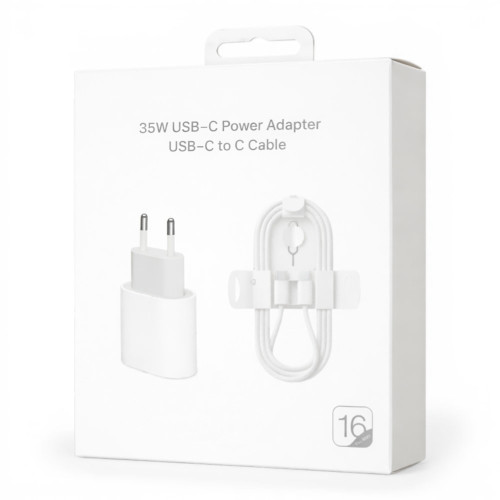 Сетевое зарядное устройство для iPhone 16 USB-C (35W · 3A) с кабелем Type-C – Type-C (NO LOGO) (White)