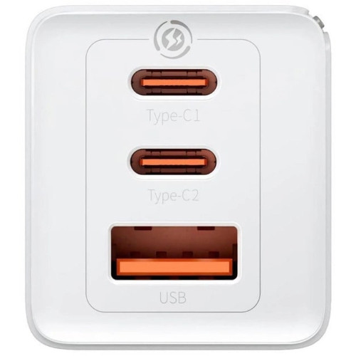 Мережевий зарядний пристрій Baseus GaN5 Pro USB-A+2xUSB-C (65W · 3A) з кабелем Type-C – Type-C 100W 5A (CCGP120202) (White)