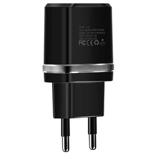 Сетевое зарядное устройство Hoco C12 2xUSB-A (12W · 2.4A) (Black)