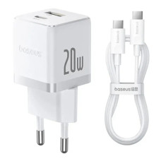 Сетевое зарядное устройство Baseus Palm Fast Charger USB-A+USB-C (20W · 3A) с кабелем Type-C – Type-C 60W (P10111608213-01) (White)