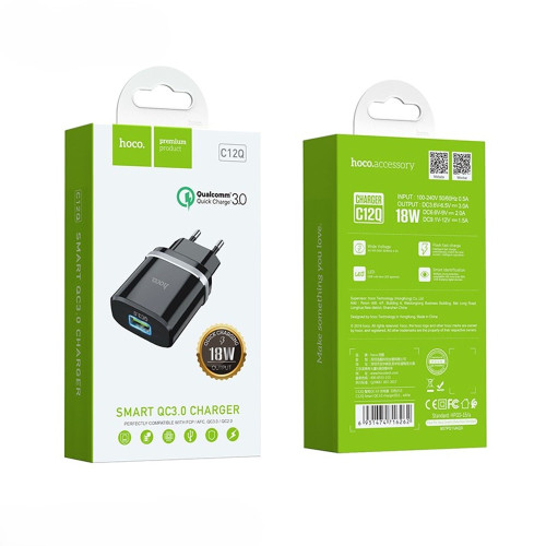 Сетевое зарядное устройство Hoco C12Q USB-A (18W · 3A) (Black)