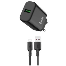 Сетевое зарядное устройство Avantis A435 USB-A (18W · 3A) с кабелем USB-A – Type-C (Black)