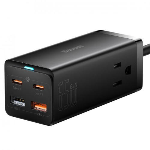 Мережевий зарядний пристрій Baseus GaN3 Pro 2xUSB-A+2xUSB-C (65W · 3A) з кабелем Type-C – Type-C (PSZM000901) (Black)