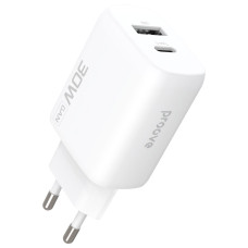 Сетевое зарядное устройство Proove Silicone Power 2 USB-A+USB-C (30W · 3A) (White)