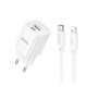 Сетевое зарядное устройство Hoco C149A USB-A+USB-C (30W · 3A) с кабелем Type-C – Lightning (White)