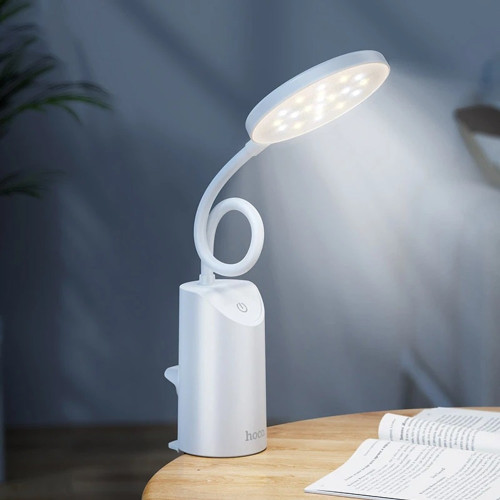 Настольная лампа на прищепке Hoco HX10 с аккумулятором 1200 mAh (White)