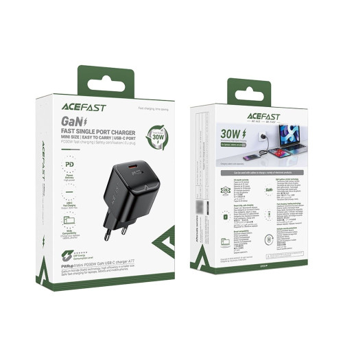 Сетевое зарядное устройство Acefast A77 Mini USB-C (30W · 3A) (Black)