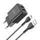 Сетевое зарядное устройство Hoco N25 2xUSB-A (10.5W · 2.1A) с кабелем USB-A – Type-C (Black)