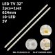 Пряма підсвітка для телевізора Elenberg 32″ 303HK320031 (2 планки по 624 мм, 10 LED, лінза 15,5 мм, 3 В)