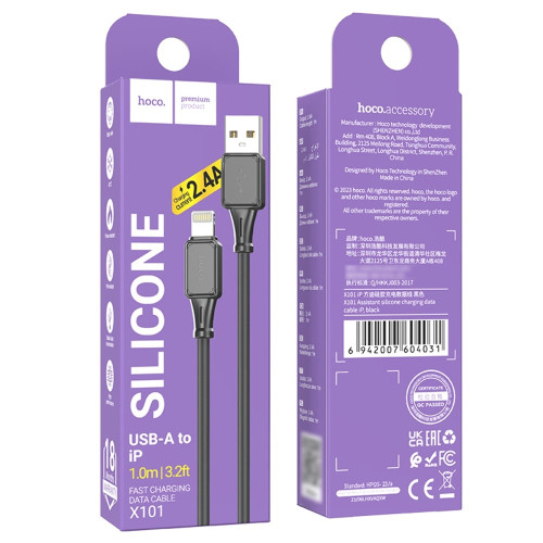 Кабель Hoco X101 USB-A – Lightning (1 м · 12W · 2.4A) (Black)