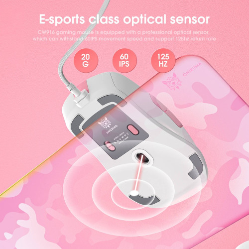 Мышка проводная игровая Onikuma CW916 (White/Pink)