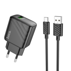 Сетевое зарядное устройство Hoco CS21A USB-A (18W · 3A) с кабелем USB-A – Type-C (Black)