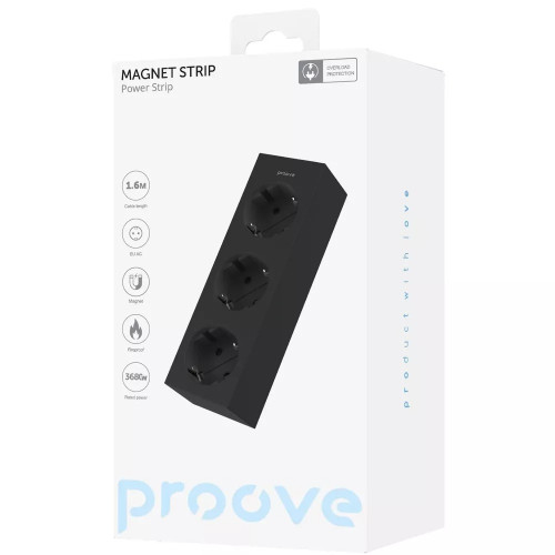 Сетевой фильтр Proove Magnet Strip на 3 розетки (1.6 м) (Black)