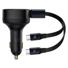 Автомобильное зарядное устройство Baseus Enjoyment Retractable (33W · 3A) с кабелем 2USB-C (Black)