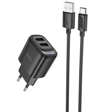 Сетевое зарядное устройство Hoco C141A 2xUSB-A (10.5W · 2.1A) с кабелем USB-A – Type-C (Black)