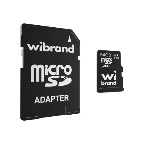 Карта памяти Wibrand microSDXC 64GB Class 10 UHS-I + адаптер SD