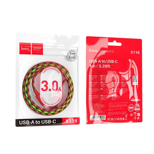 Кабель Hoco X116 Meridian USB-A – Type-C (1 м · 15W · 3A) (Red)